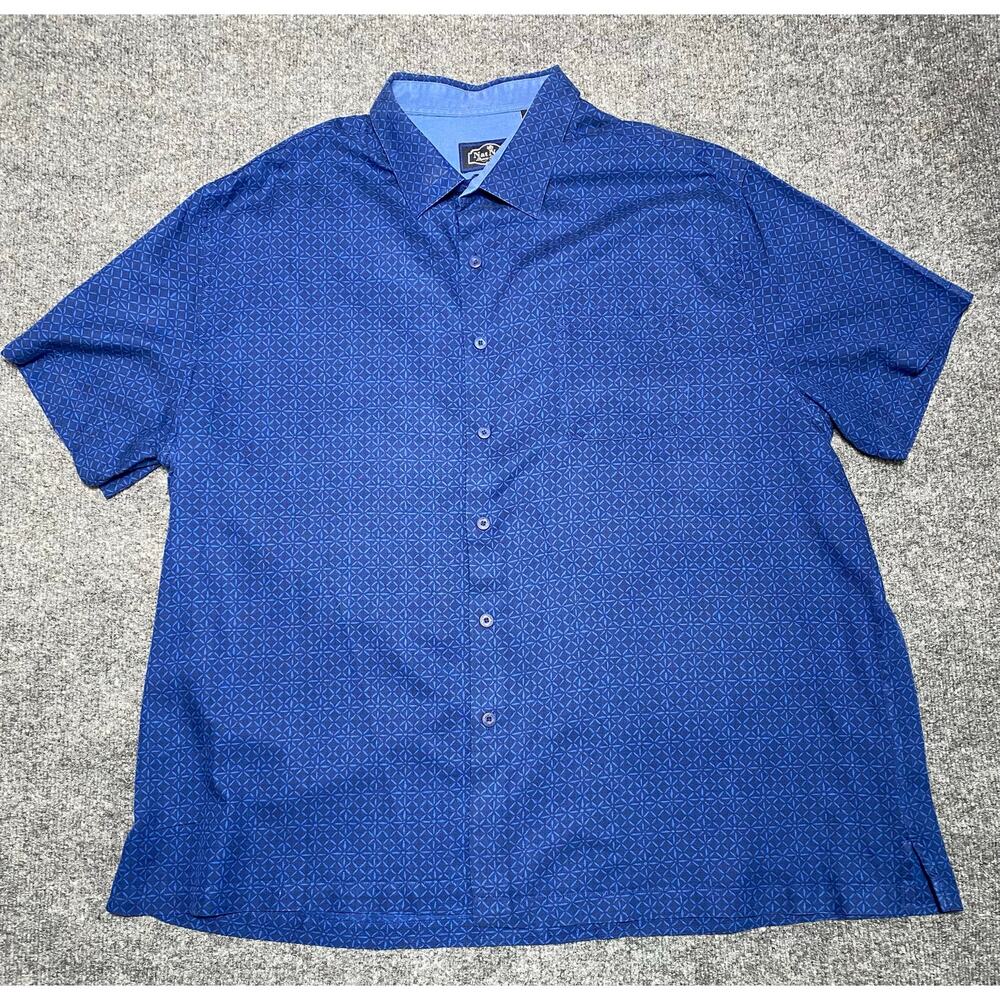 Nat Nast Men’s S/S Button Up Blue Geometric Print button Silk Blend Shirt XXL